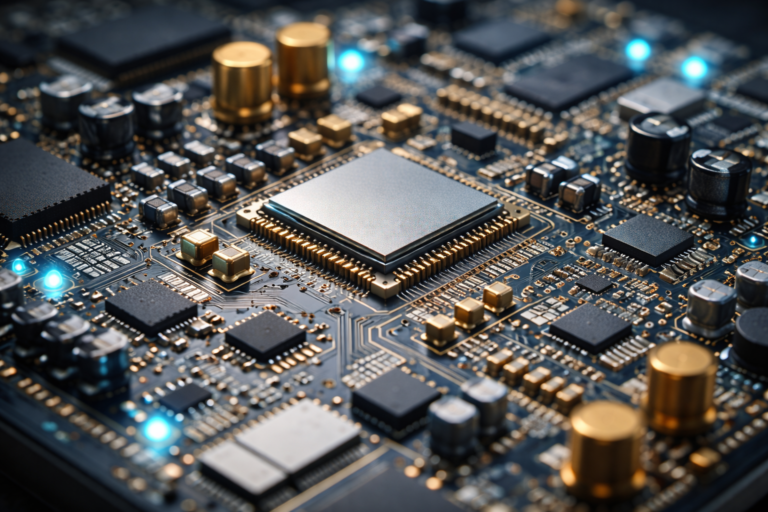 Cleanroom macro shot of a printed circuit board
